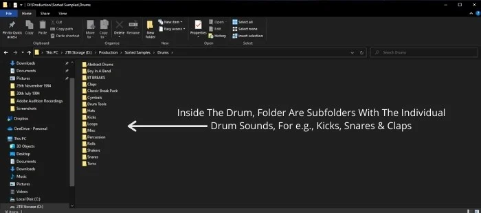Inside the sample folder Structure in Windows 10.