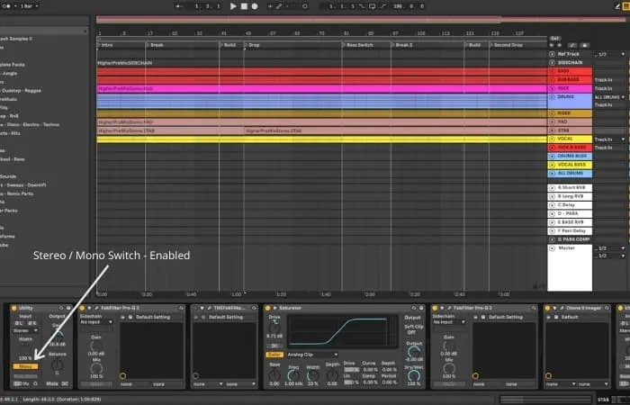 Ableton's Utility Plugin Mono Switch Enabled