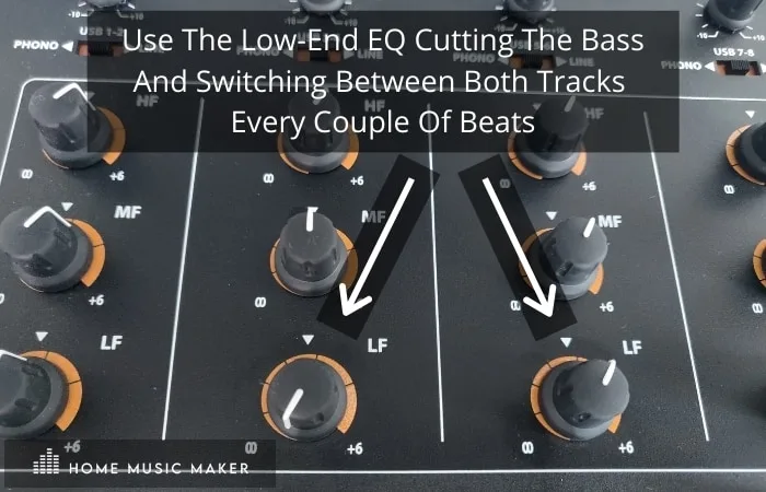 Double drop mixing - Use the same EQ on both tracks, cutting the bass and switching between the songs every couple of beats