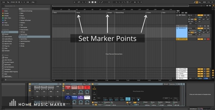 Set marker points in Ableton to help with a track's structure.