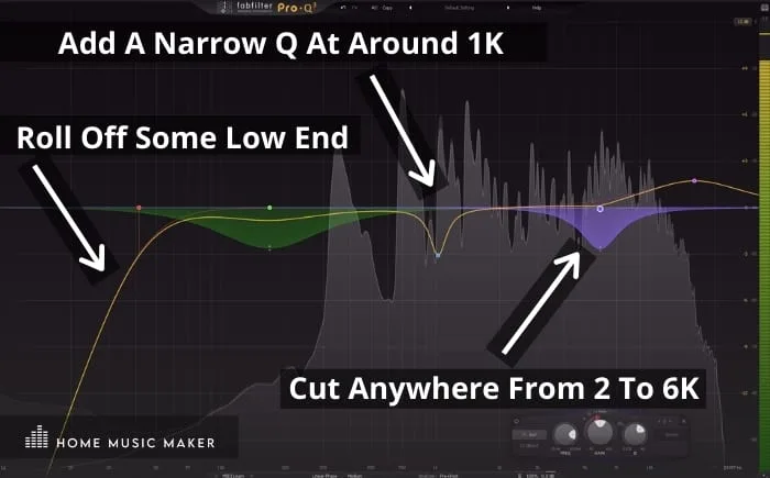 Use an EQ to make vocals sound bigger - Add A Narrow Q At Around 1K -  Roll Off Some Low End - Cut Anywhere From 2 To 6K