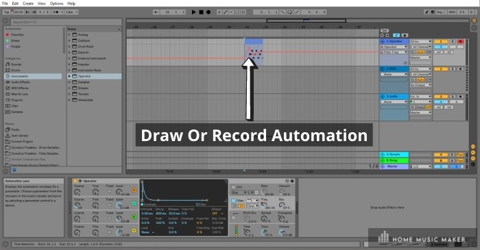 Automation - Ableton allows you to automate almost any perimeter of any instrument or effect in a way that is easy to see on the clip you are automating.