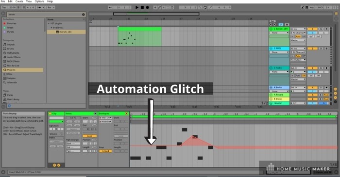 Automation Glitch - there seems to be a glitch in Ableton Live that changes the pitch (or other parameters) within midi clips that have been automated.