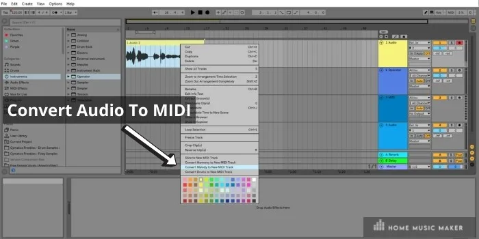 Convert audio to midi - Ableton Standard and Ableton Suite editions have the awesome feature of converting audio samples to midi with two clicks of the mouse button.