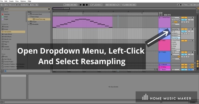 Prepare An Audio Track For Resampling - From the top window box on your chosen audio track, left-click the down arrow and click 'Resampling.'