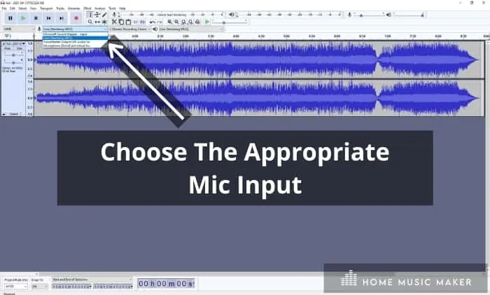 choosing the appropriate mic input -  If you're recording with a single microphone, make sure to set it to 1 (Mono) Recording Channel or 2 (Stereo) Recording Channels if you plan on recording a single sound source with 2 microphones.