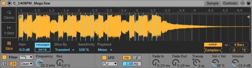 Ableton Live Simpler sliced - If you prefer to play different sections of the sample, you can use the 'Slice' option to map different parts of the sample to your controller.