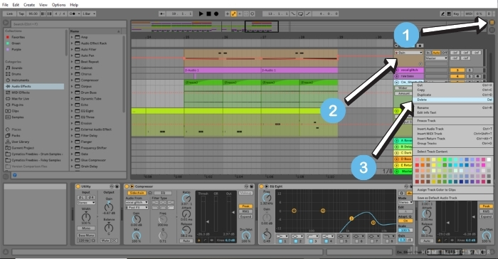 Deleting a track in Ableton Arrangement view