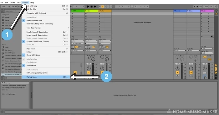 Step 1 Open Preferences in Ableton 