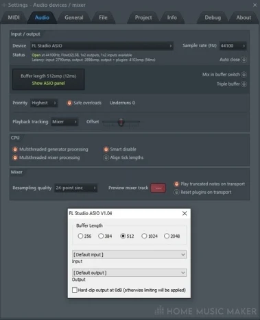 Select Buffer Length in FL Studio