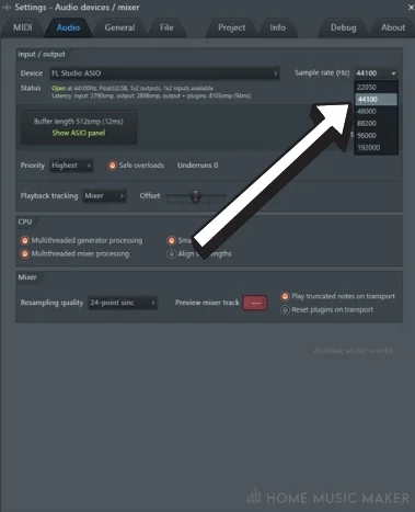 Select Sample Rate in FL Studio