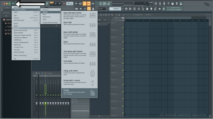 Creating a new project in FL Studio