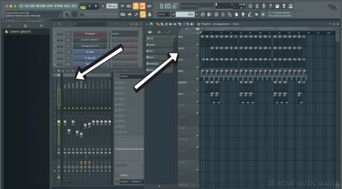 FL Studio Project Playlist and Track names