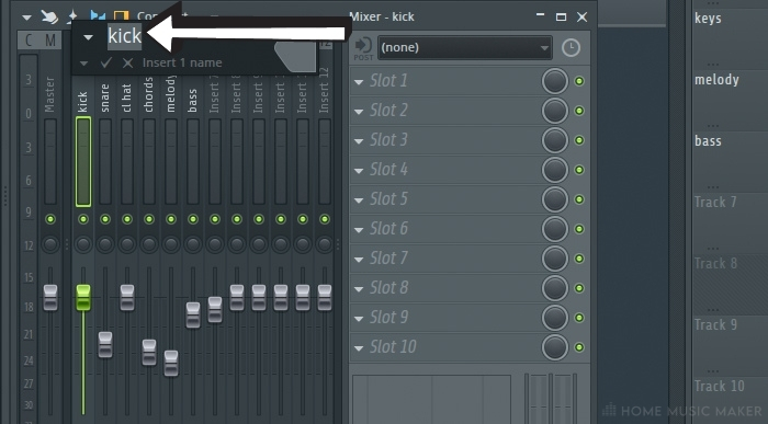 FL Studio enter name each mixer track