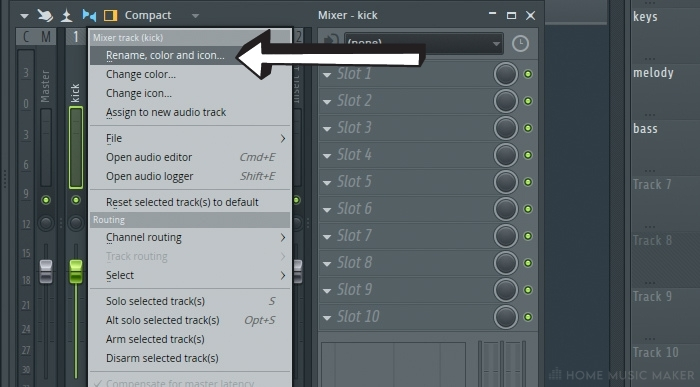 FL Studio name each mixer track