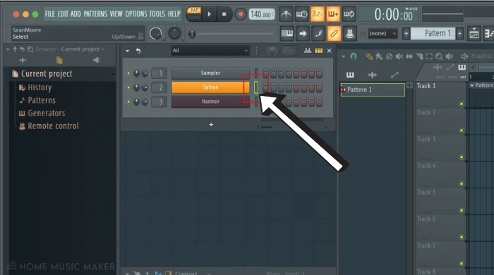 Open the pattern and select an instrument in FL Studio 