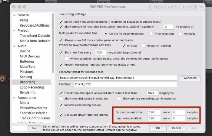 Reaper latency Settings