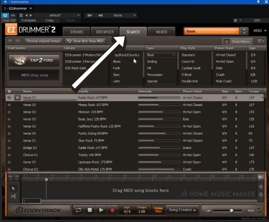Ezdrummer In Studio One Search Tab