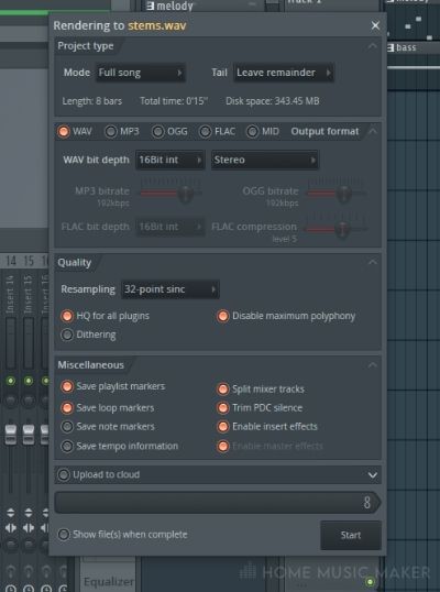 Render each mixer track to stems in FL Studio Project