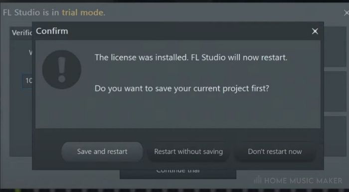 After the product verification restart FL Studio