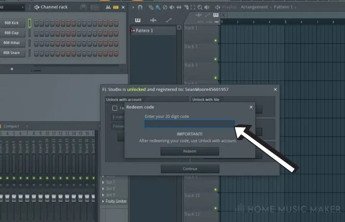 FL Studio If youre using a boxed version enter the product registration code into the Redeem Code dialog box 1