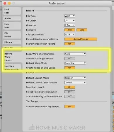 Ableton Warp Mode Preferences