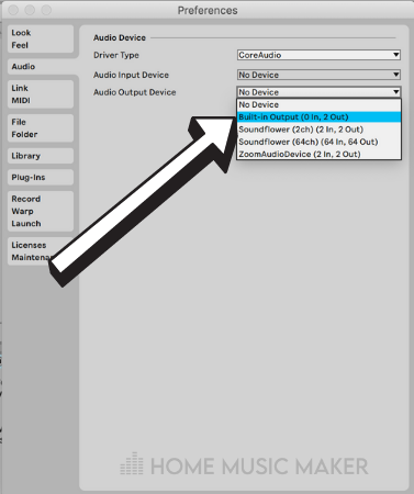 Select Built in Audio Output In Ableton