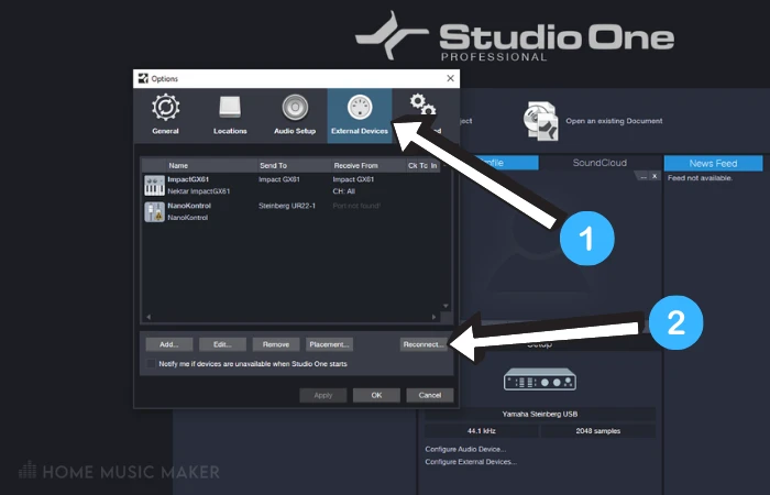 Studio One External Devices tab 1