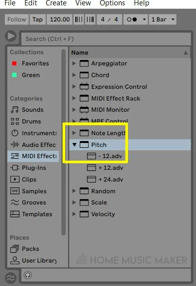 Ableton Pitch MIDI Effect