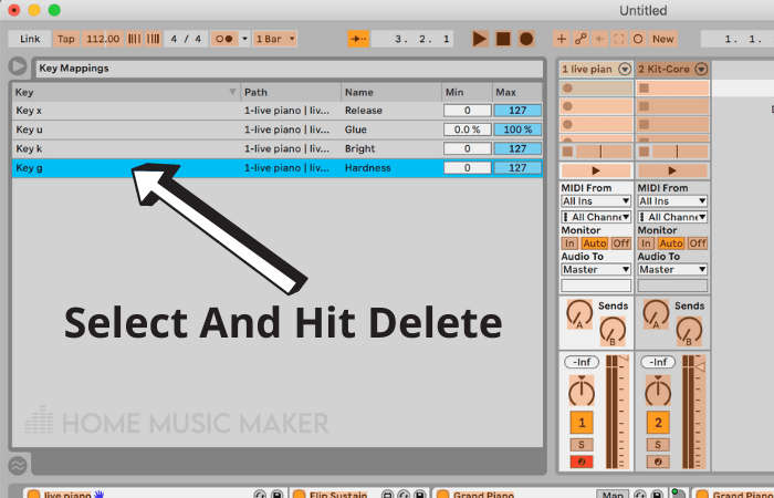 Delete Ableton Keyboard Mapping Select And Hit Delete