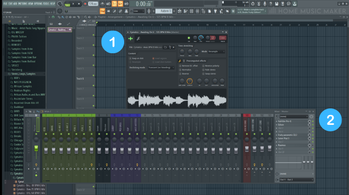 FL Studio sample and Mixer Windows