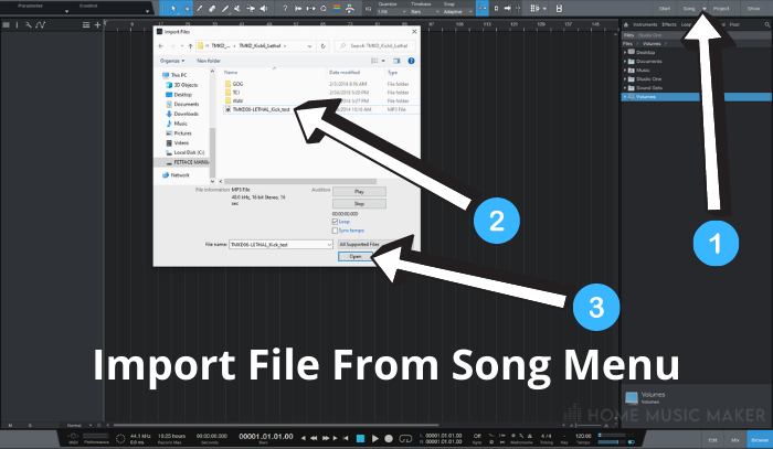 Studio One MP3 Import Import From The Song Menu