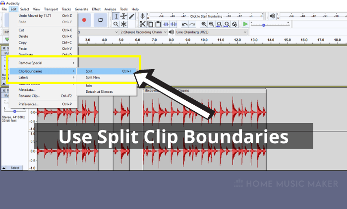 Use Split Clip Boundaries in Audacity