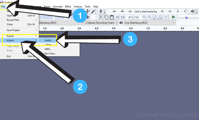 Import audio file into Audacity