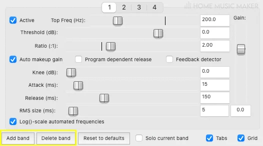 REAPER ReaXcomp Frequency Bands