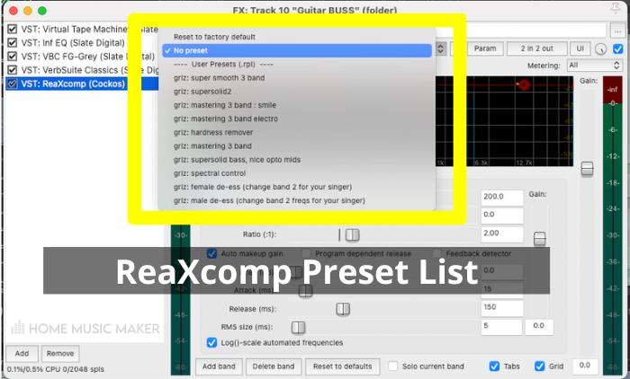 REAPER ReaXcomp Preset List