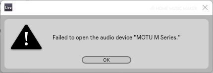 Ableton Live Failed to open Device Warning popup
