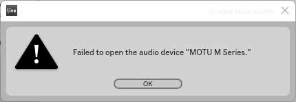 Ableton Live Failed to open Device Warning popup
