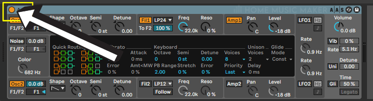 Ableton Screenshot of Virtual Instrument on button