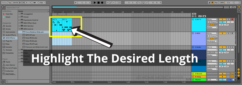 Highlight The Desired Length of your MIDI clip In Ableton