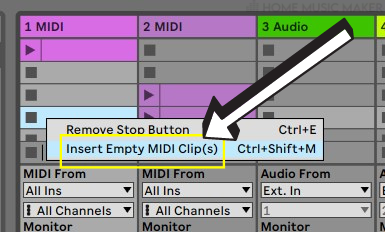 Insert MIDI Clip In Abletons Session View