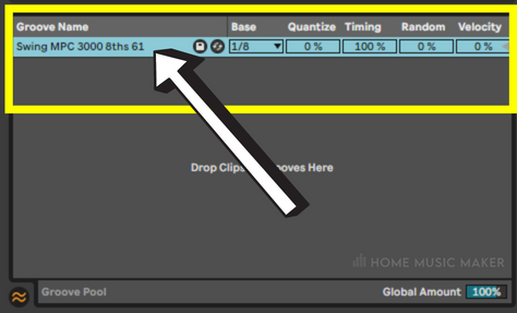 Ableton groove pool options with grooves in