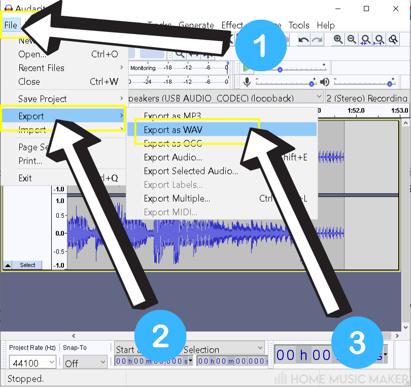 Export from Audacity as a WAV file