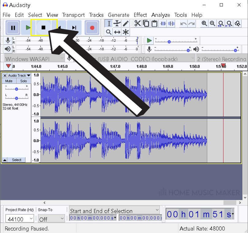 hit stop in Audacity to stop recording when the video is over