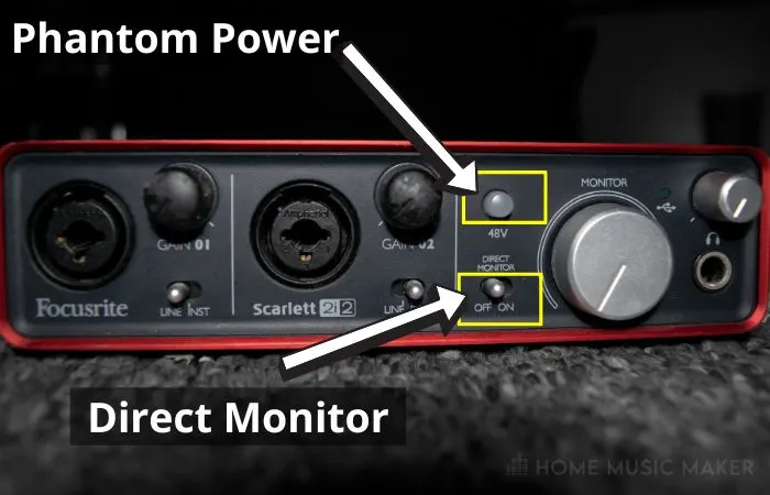 Focusrite Scarlett 2i2 Phantom power and direct monitor