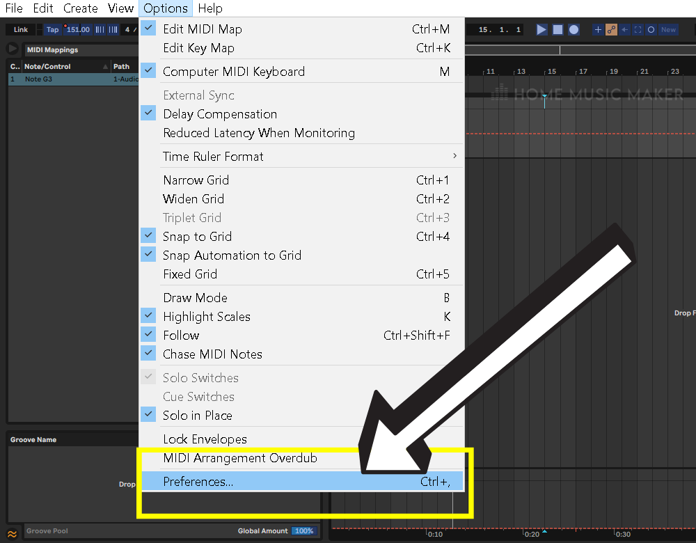 Open Preferences In Ableton