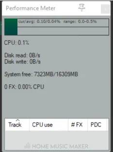 REAPER Performance Meter CPU Reading