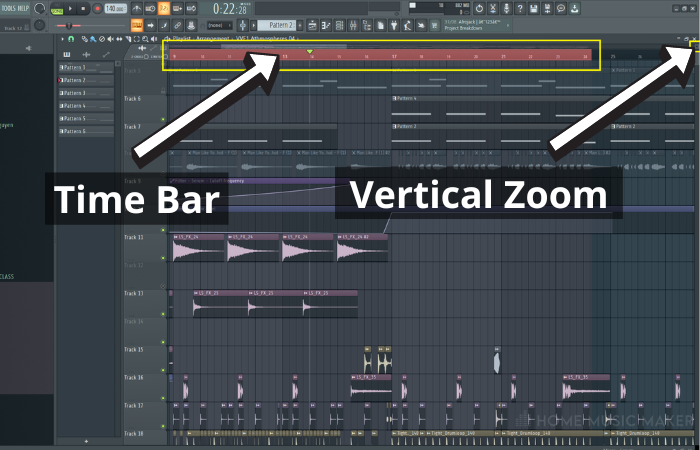 Zooming In and Out On The Piano Roll Time Bar and vertical Zoom