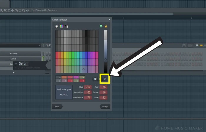 FL Studio Open Colors Default Button