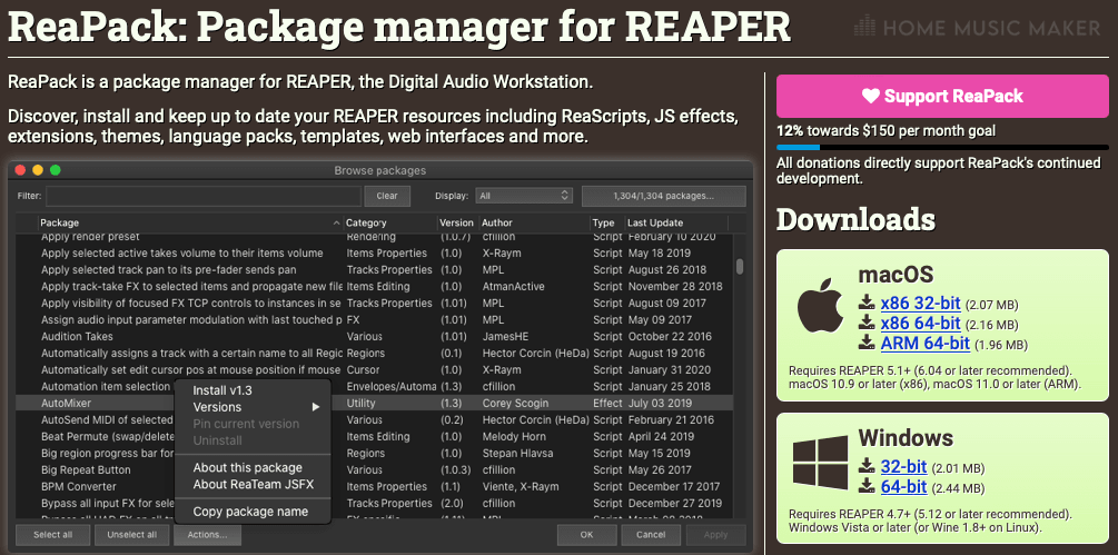ReaPack Package Manager For REAPER